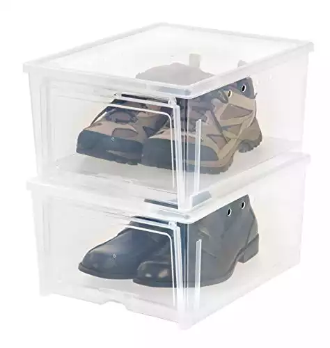 Wide Shoe Storage Box, Stackable and Drop Front