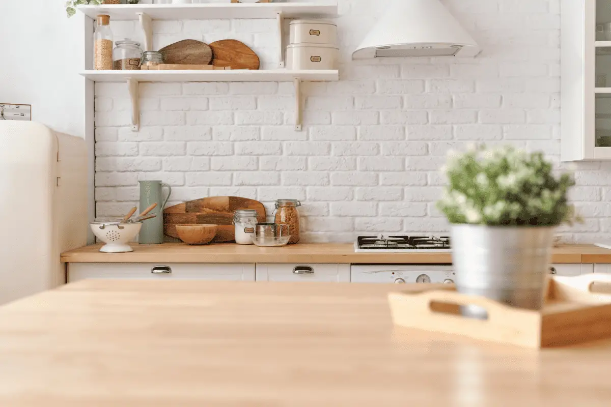 kitchen countertop with subway backsplash